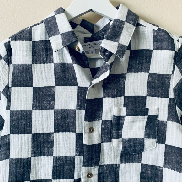NWT Grayson/Threads Kids Checker Print Cotton Button Up Dress Shirt Top | M/8 - Picture 3 of 8